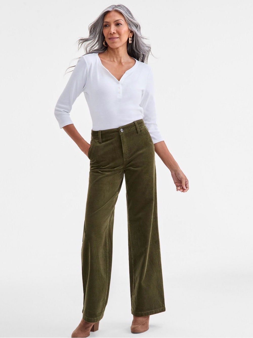 Style & Co. Olive Wide-Leg Corduroy Pants